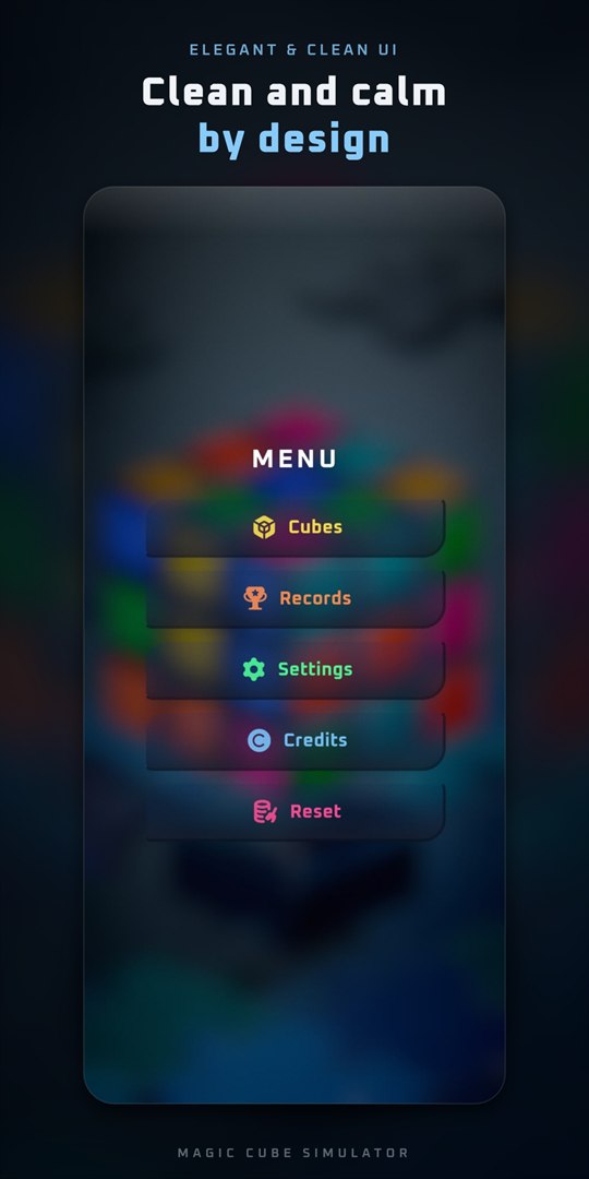 The main menu: Cubes, Records, Settings, Credits, Reset