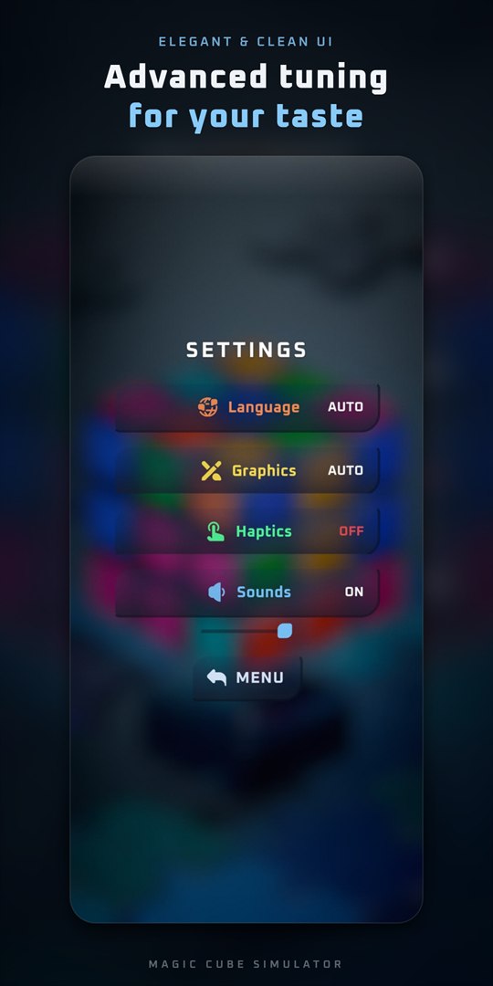 Settings: language, graphics, haptics and sound