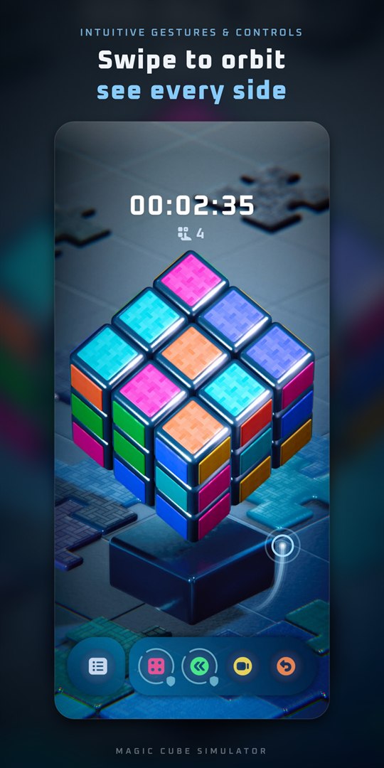 A swipe orbiting the camera around the cube